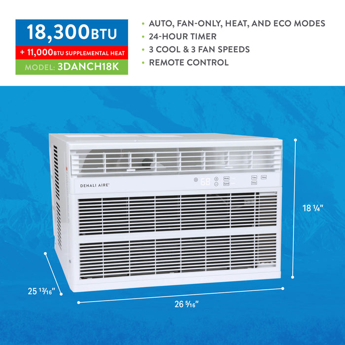 Denali Aire 18,300 BTU 230-Volt Electronic Window AC w/Electric Heater