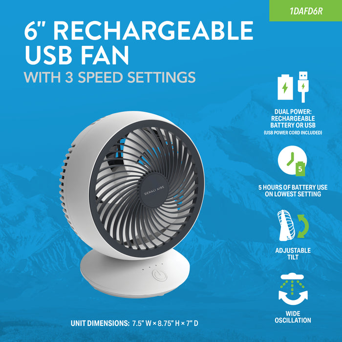 6" Rechargeable Oscillating Table Fan